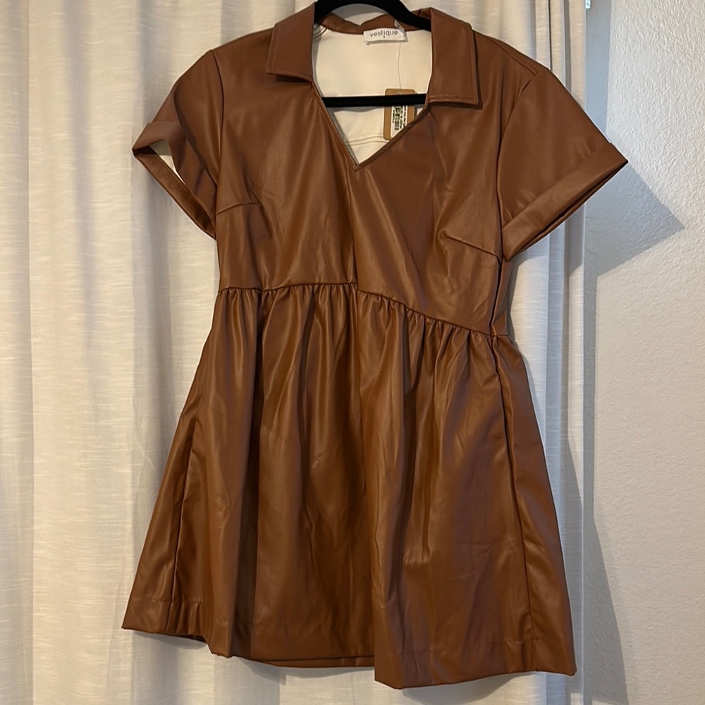 Brown Faux Leather Dress